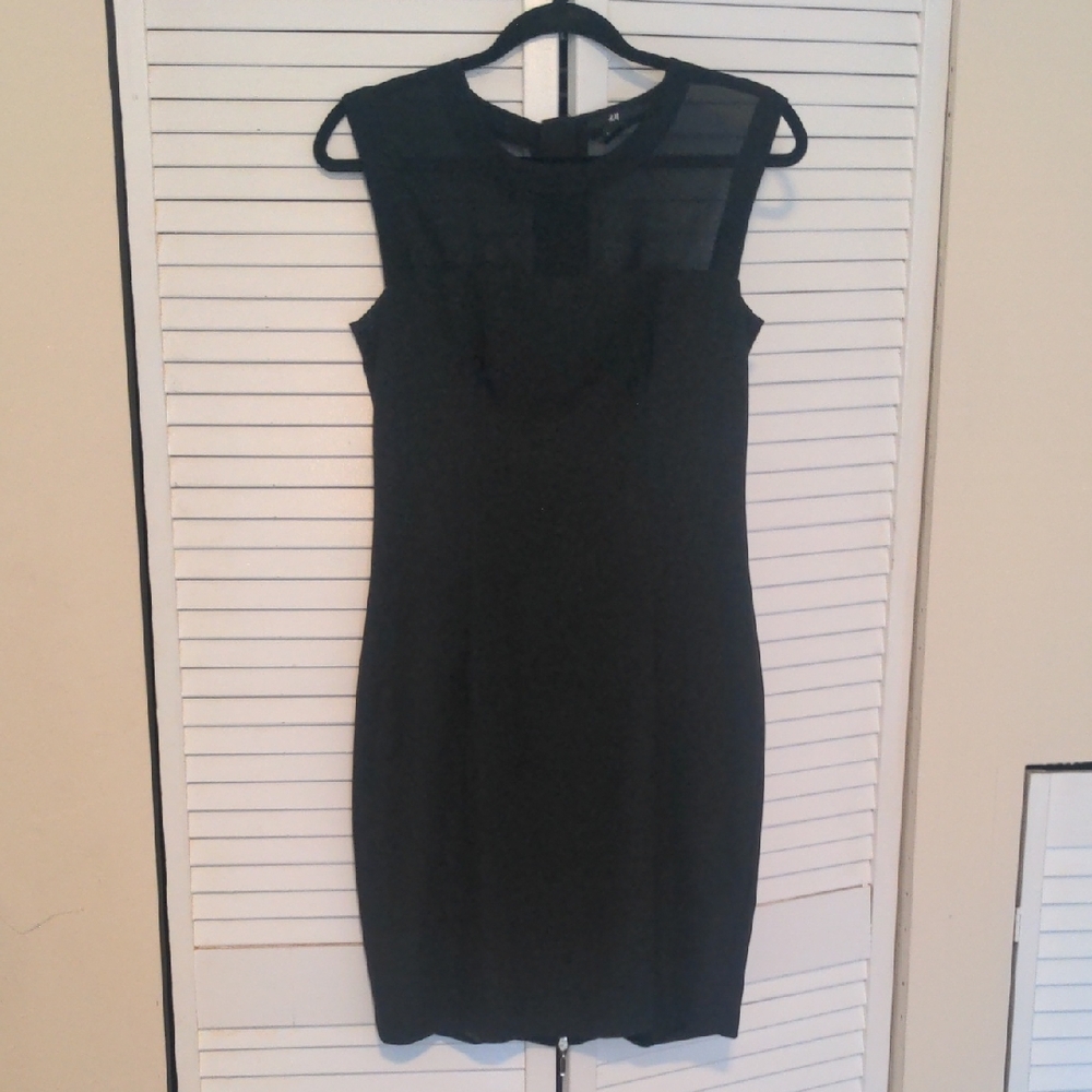 H&M Black Sheath Mini Dress with Sheer Yoke